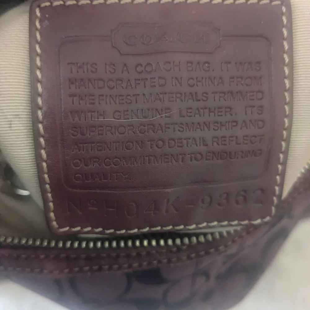 Coach Purple Signature Jacquard Crossbody Hobo Bag Suede Trim Front Zip Pocket - Picture 6 of 11